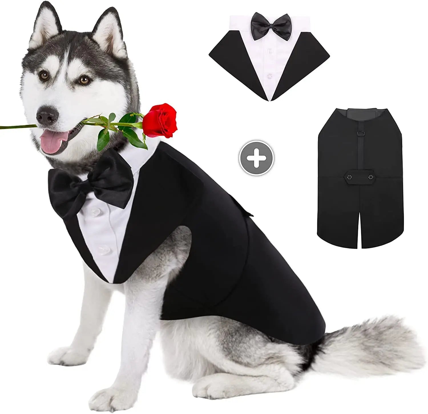Costum Formal Elegant pentru Câini – smoking cu cravată și fund
