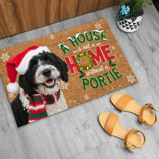 Covoraș de Crăciun cu Cățeluș și Moș Crăciun