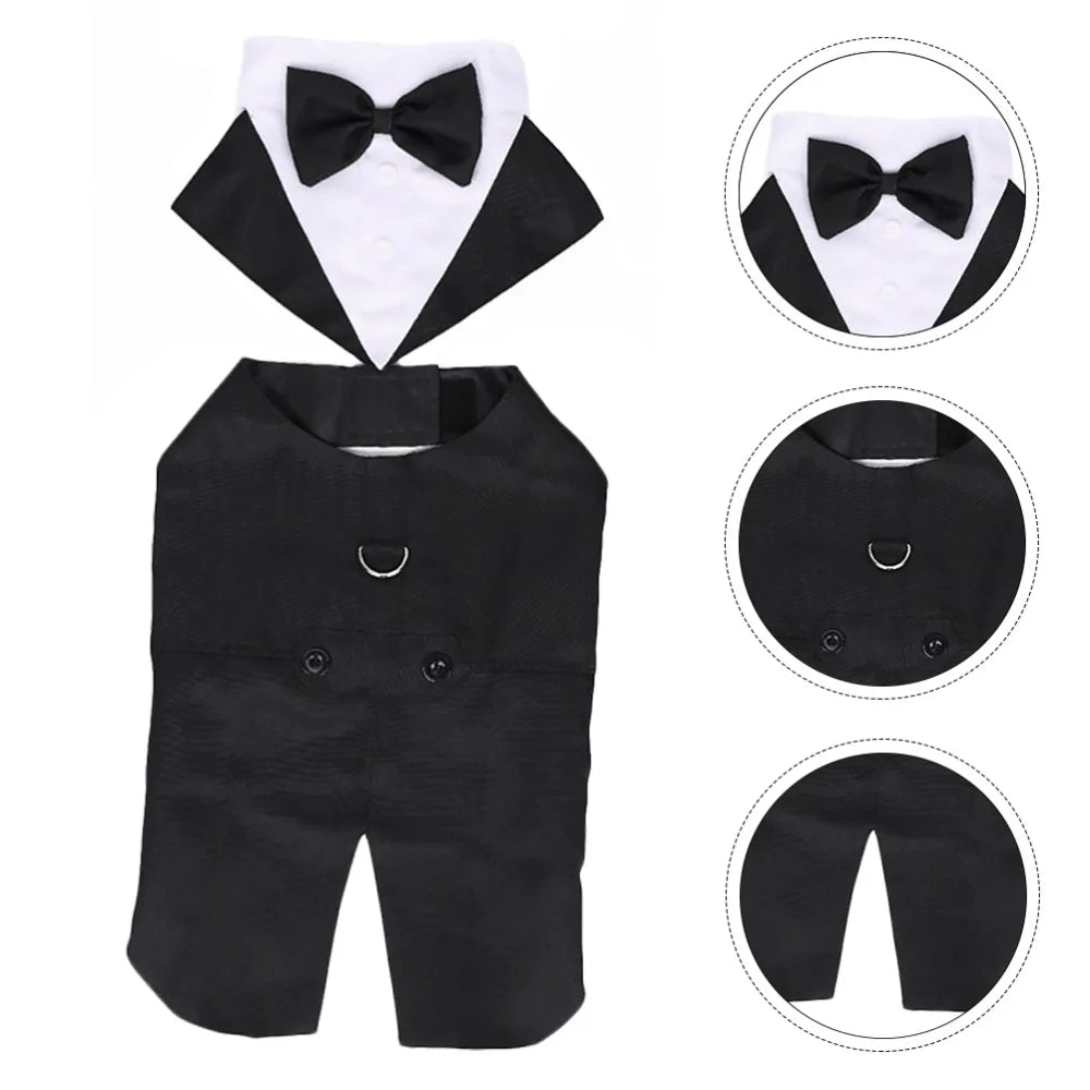Costum Formal Elegant pentru Câini – smoking cu cravată și fund