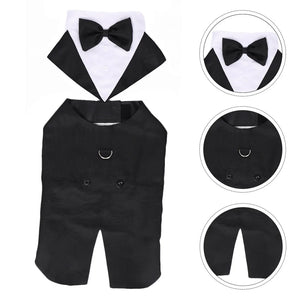 Costum Formal Elegant pentru Câini – smoking cu cravată și fund