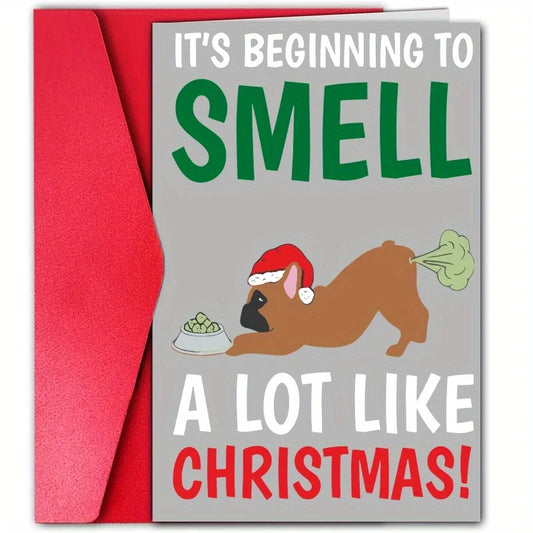 Felicitare de Crăciun cu Cățeluș – Card Festiv cu Mesaj Amuzant